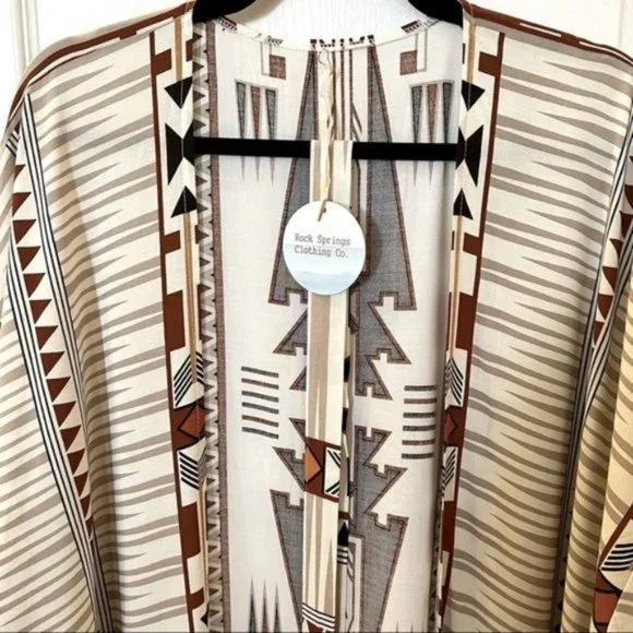 New Tribal Print Kimono Duster Maxi Robe Coverup - Picture 2 of 7